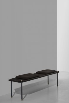 Stacking Bench + Cushion - Charred black oak, Storm leather